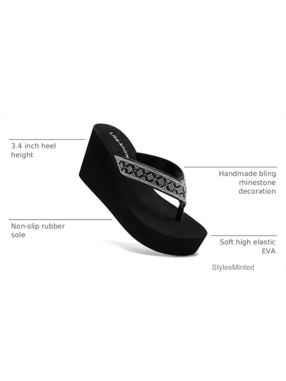 Women's Rhinestone Wedge Sandals Platform Flip Flops Wedding Heels
